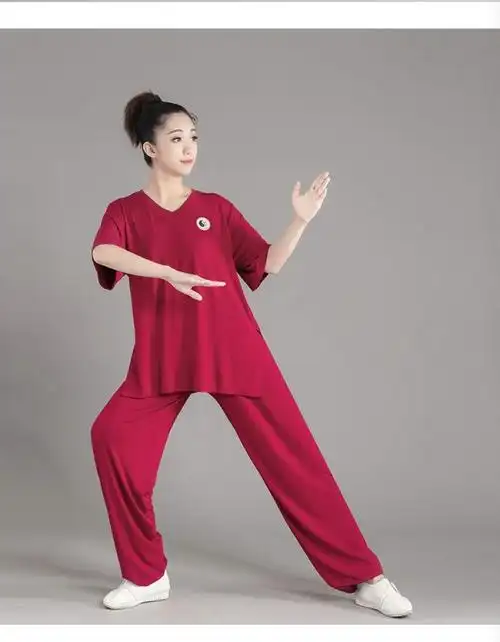 支持鸿星尔克中袖太极服女套装夏季薄款太极服表演服中老年练功服