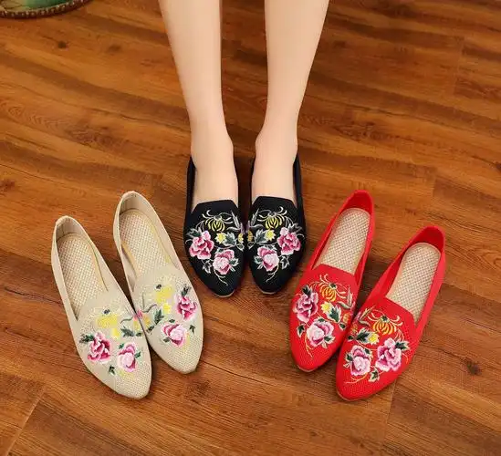 老北京布鞋女绣花鞋复古单鞋女平底文艺古风绣花鞋刺绣古风鞋子