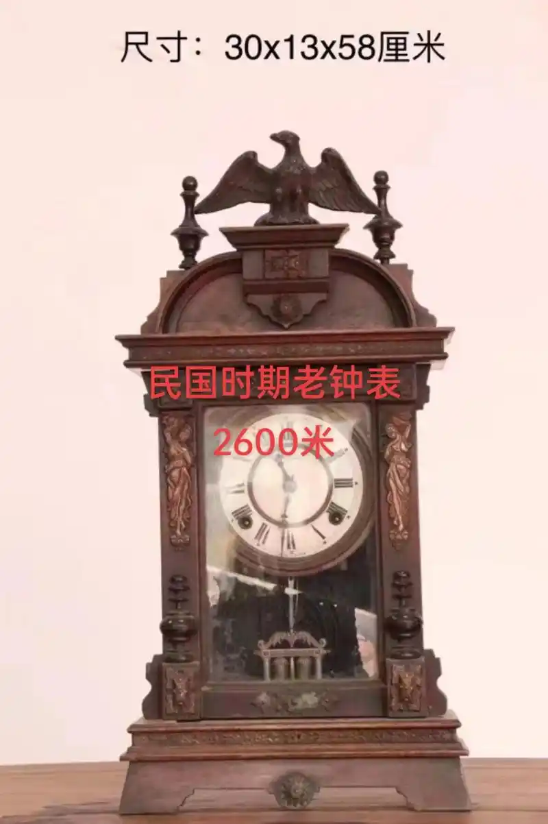 热门 民国时期老钟表,表盘两侧镶嵌紫铜人物"自由女神",上 - 抖音