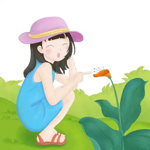 可爱卡通风格正在赏花的小女孩图片免抠素材