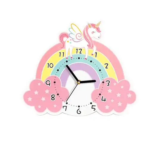 墙面独角兽卡通可爱时钟静音卧室儿童挂式钟表挂钟