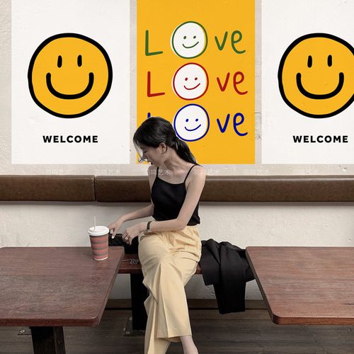 治愈好心情 韩国ins 可爱笑脸快乐装饰画海报 拍照道具背景画报