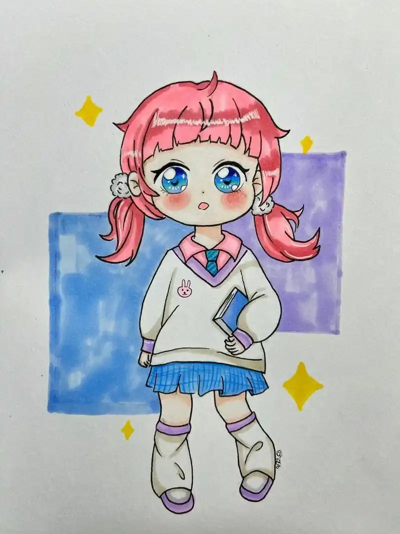 动漫女孩绘画过程图.#图文伙伴计划 #零基础学画画 #二次元 - 抖音