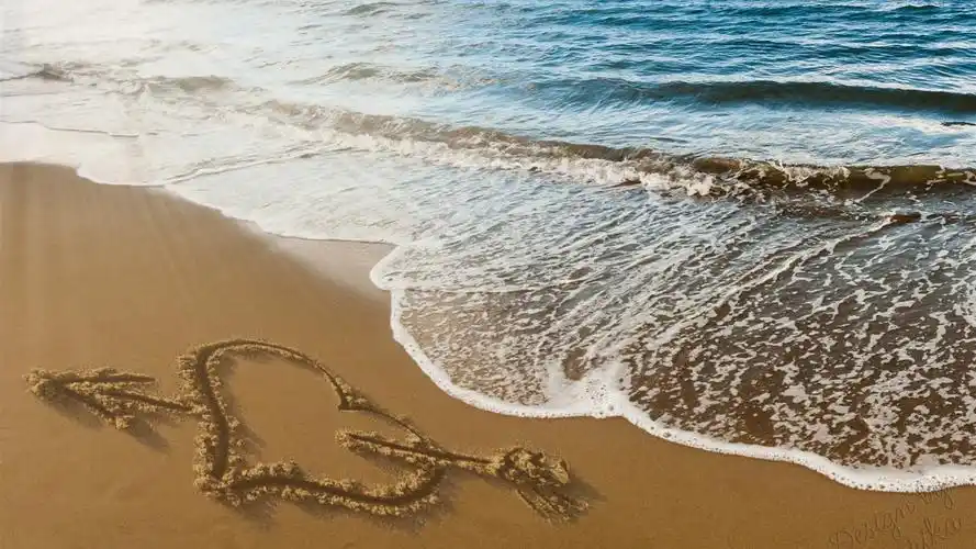 箭头通过心,海滩,大海,波浪 壁纸