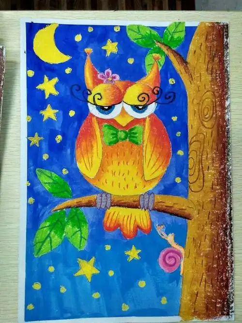 "夜行侠--猫头鹰"——海港区杜庄学区高庄小学一年级美术创新绘画之"