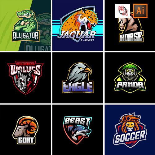 狮子老虎狼豹子鳄鱼等游戏竞技体育logo标志ai矢量设计素材