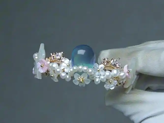 原创手工|海蓝宝蝶贝珍珠手镯