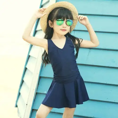 新款温泉儿童泳衣女孩公主裙式韩国女童泳衣童连体三角游泳衣