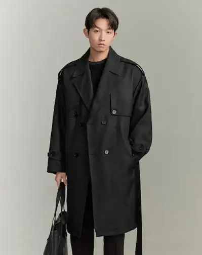 【防风挺括&条纹里衬】24春季男士翻领风衣通勤百搭外套