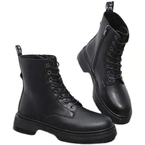 新品英伦风粗跟厚底中筒马丁靴中筒网红皮靴女短靴女2020冬季