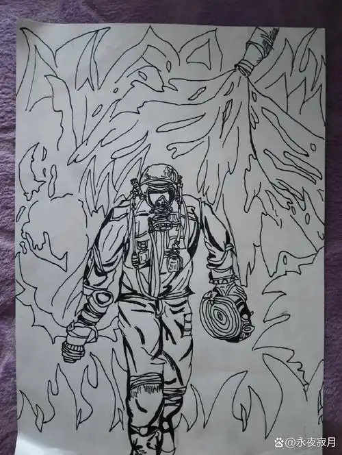 消防员救火画,画了好久呢.