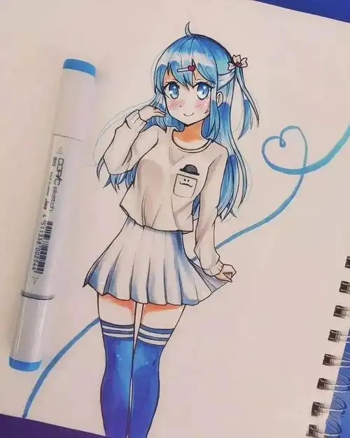 可爱到犯规的马克笔动漫人物元气满满的女孩让人心动