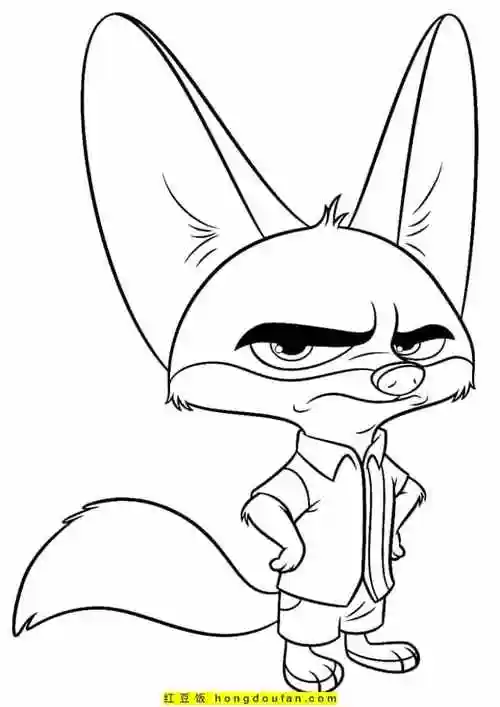 10张疯狂动物城乐观的兔子和懒散的狐狸涂色图片-红豆饭小学生简笔画