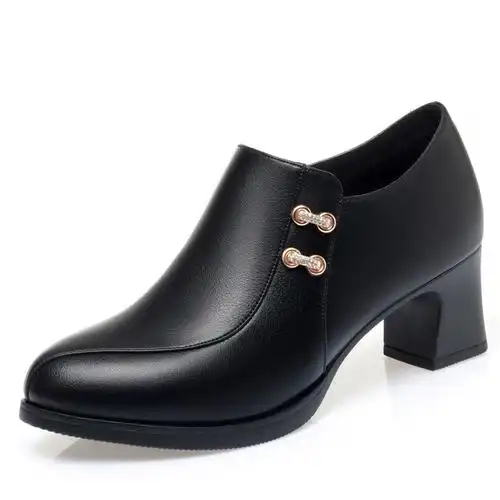 春秋款单鞋子真皮软底中年女士皮鞋中跟防滑中老年女鞋妈妈鞋