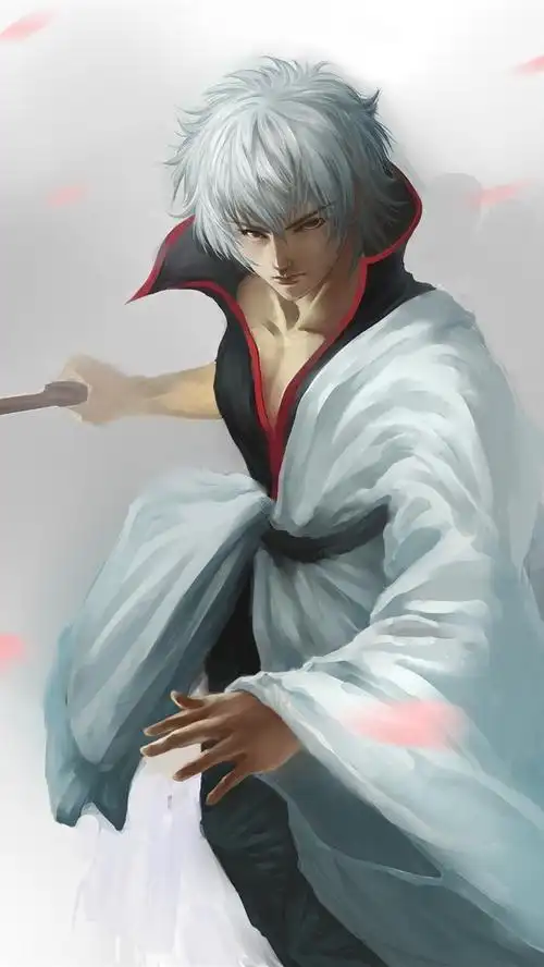 白头发动漫男孩,武士刀