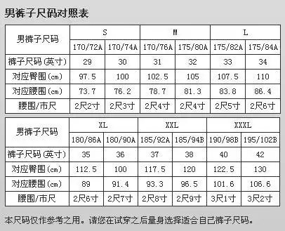 裤子上的xl,m,l,xxl 分别是适合多少身高的人穿?