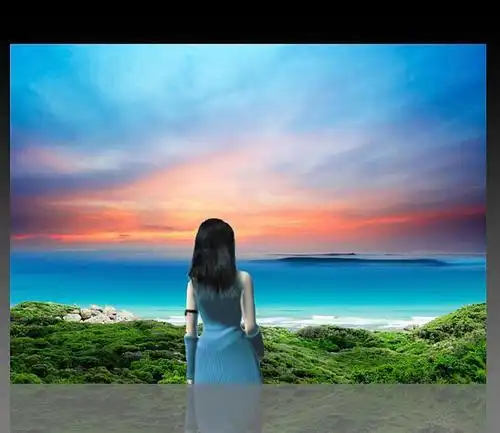 天空云彩_天空美景_风景图片_蓝色大海_风景图片_风景背景_少女背影