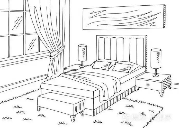 卧室图形黑白家庭内部草图插图插画-正版商用图片15xud3-摄图新视界