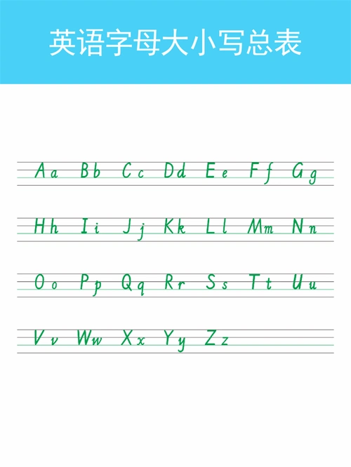 斜体英语26个字母小学生书写顺序规范教学展示英文字母abc教具a4大小