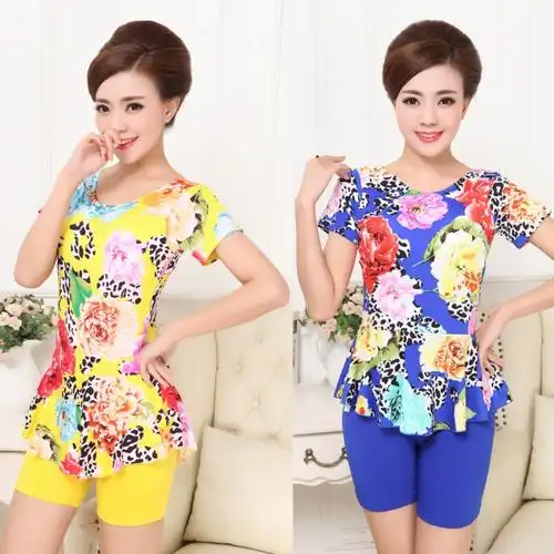 中老年温泉泳衣女泳装妈妈装中年妇女保守泡温泉女士游泳衣老年款树叶