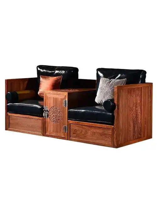 家具新中式红木沙发组合客厅实木刺猬紫檀真皮箱体储物沙发