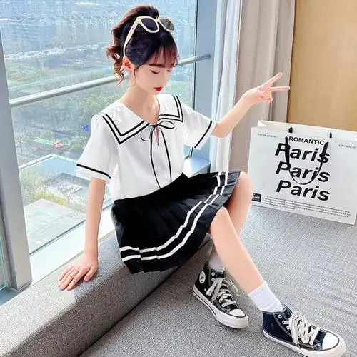 jk水手服儿童女海军风夏季2022年小学生短袖套装10岁女童日系校服