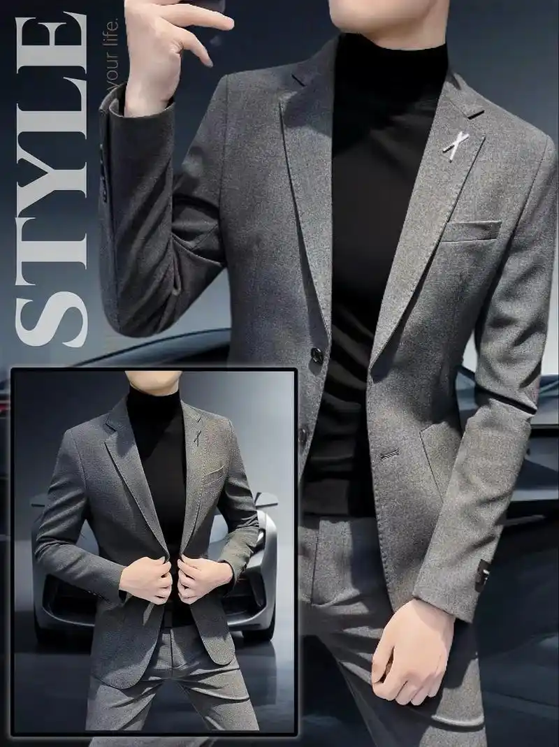 痞帅高级感西装男商务正装,2024新款韩版修身男士休闲西服外套.