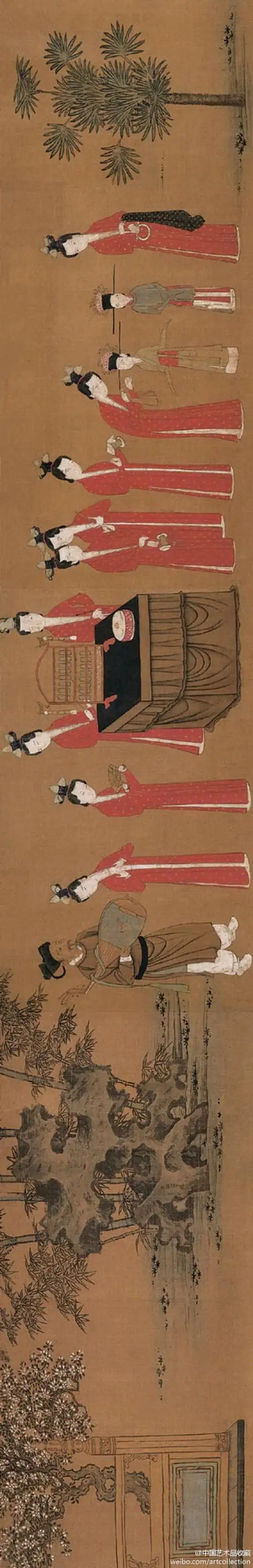 从画中可以清楚地辩识宋代女装旋袄的特点:直领,镶一道叫"领抹"的花边