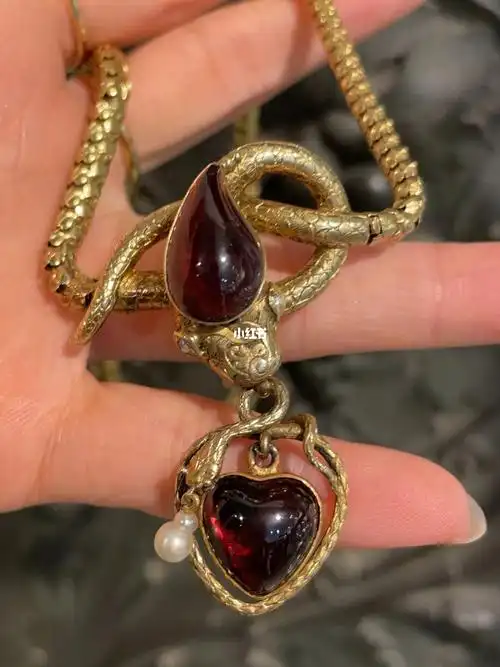 73红石榴宝石双蛇头厚重款古董项链73