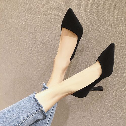 守图 小码323334高跟鞋 小脚女生穿的小号高根鞋绒面尖头细跟优雅百搭