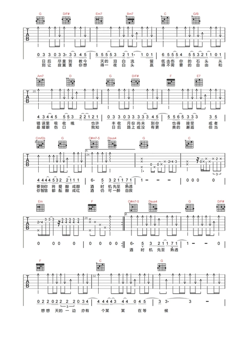 葡萄成熟时吉他谱-陈奕迅-g调原版弹唱谱-高清六线谱