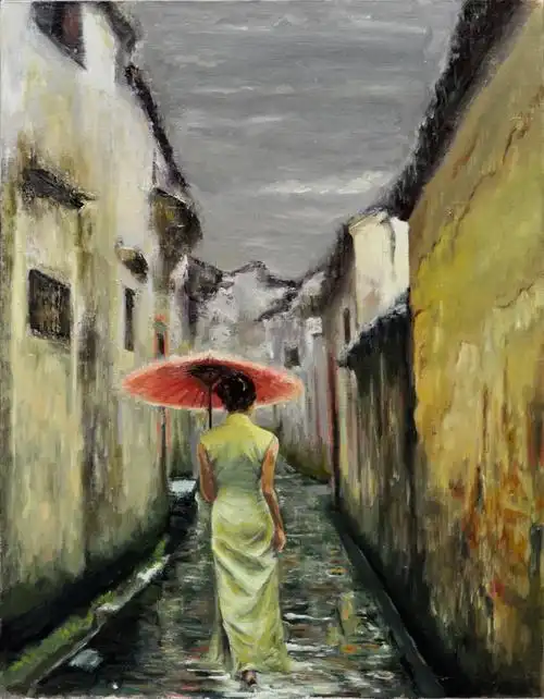 撑着油纸伞,独自