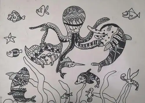 优彩少儿美术大师班第22轮《线描海底世界》