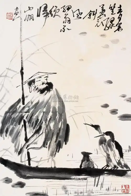 0532 渔父 镜心 水墨纸本