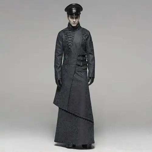 朋克锐舞wq-435金属腰带长皮革拼接男士脚踝长黑色裙子春季短裙