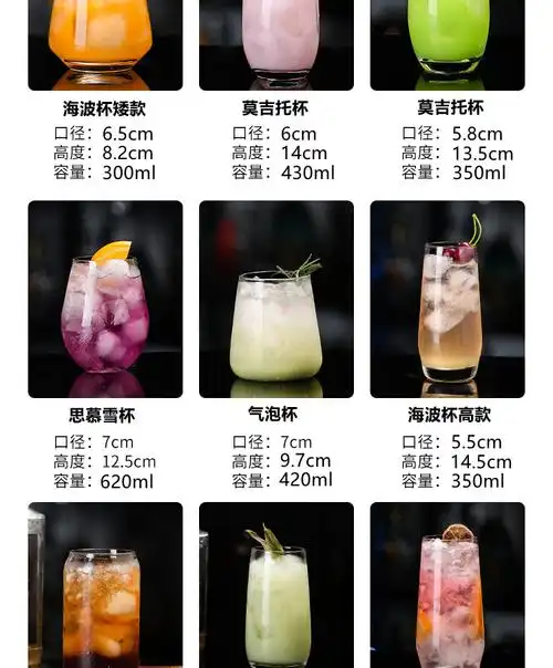 青苹果同款梵卡奇天喜鸡尾酒杯组合套装酒吧柯林杯莫吉托杯mojito杯
