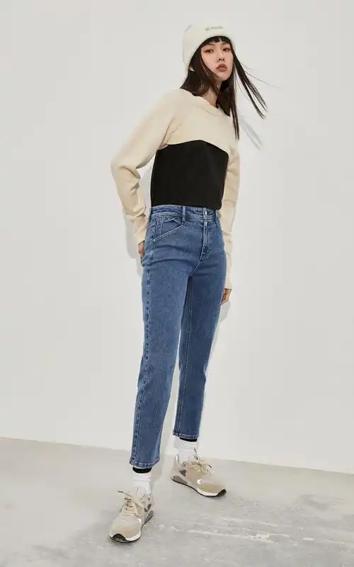 only2021冬季新款云朵棉面料高腰直筒九分牛仔裤女121449056j38复古