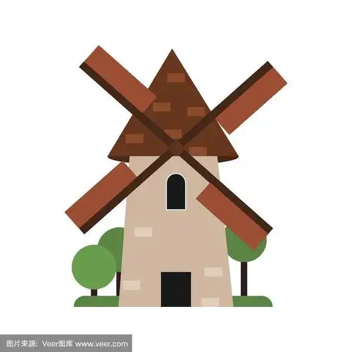 乡村风车,中世纪建筑矢量插图