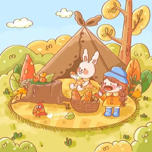 坚持画画-露营简笔画儿童插画