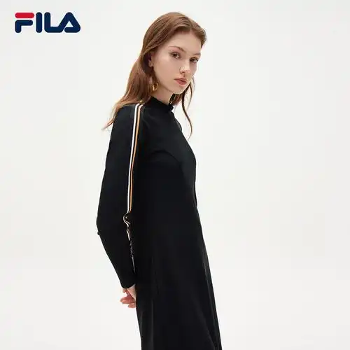 fila斐乐官方连衣裙女子2021年秋季新款翻领长袖休闲时尚运动长裙