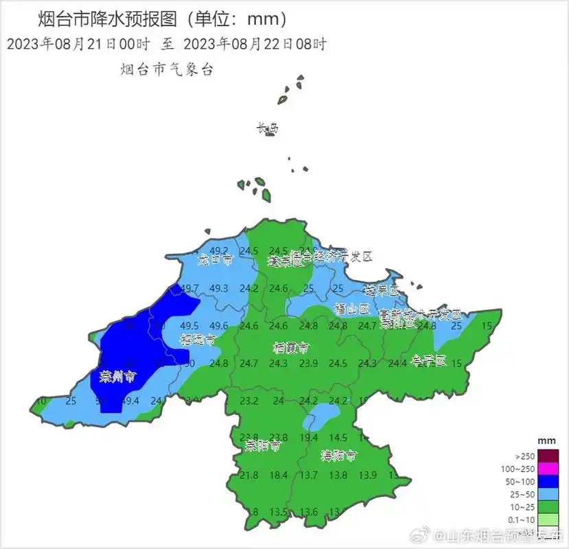 烟台市气象局                            8月20日11时 降水预报 受