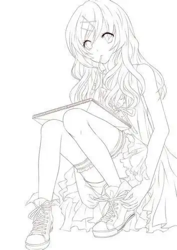 谁有素描简笔画少女的图片就像下面的图片.