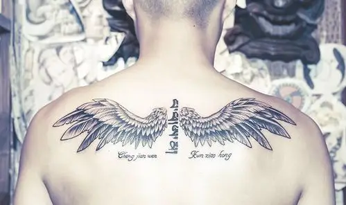 神圣纯洁的背部翅膀纹身