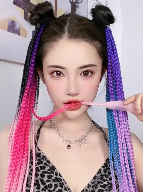 脏辫马尾假发女y2k千禧辣妹脏辫彩色渐变编发神器绑带式麻花长