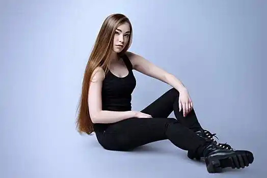 时装模特,全身像,时尚,模特,美女,长发,姿势,工作室,休闲,黑色,衣服