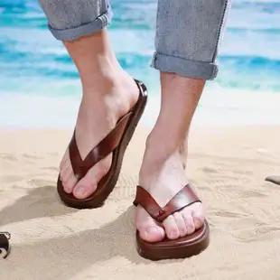 凉拖 舒适沙滩鞋男夏季皮拖鞋男士真皮凉拖休闲牛皮人字拖鞋 2016新款