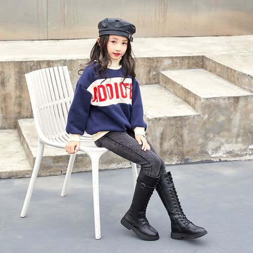 女童高筒皮靴秋冬季时尚气质女孩长筒中大童加皮靴