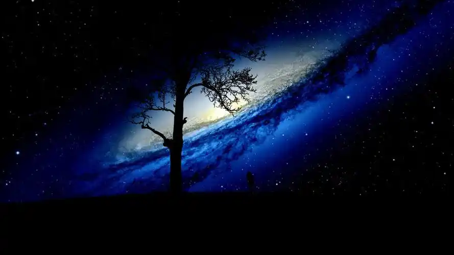 唯美星空树下人影桌面壁纸下载