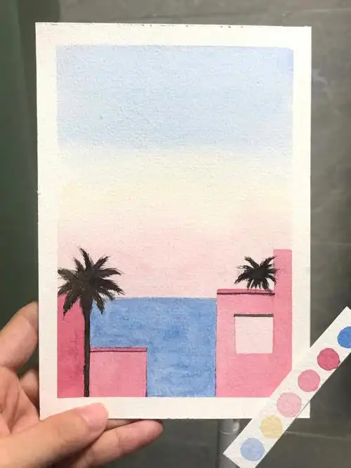 插画水彩660入门级的渐变天空敲简单60