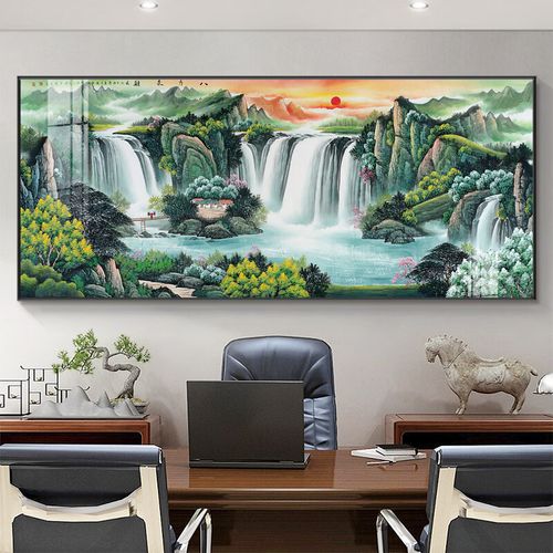 度佳行八方来财山水画客厅沙发背景墙装饰画办公室大幅聚财旺财风景挂
